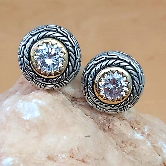 Jewelry - Vintage earrings silvertone large crystal statement stud